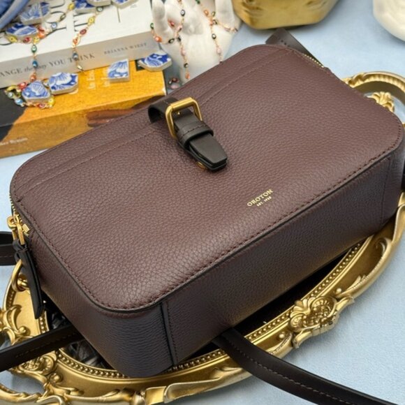 🆕 OROTON 🧿 NWOT Dylan Camera Crossbody Bag, Brown Bear Calfskin Leather - Picture 10 of 14